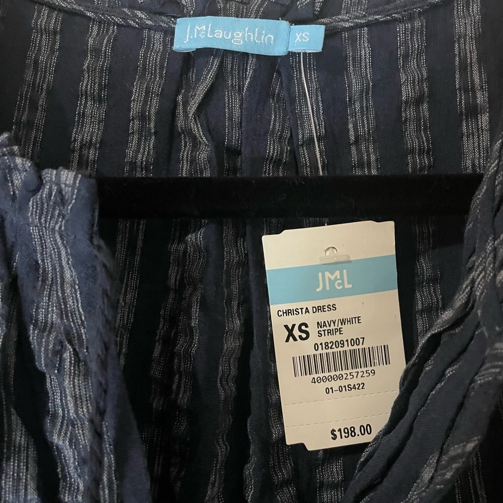 J.McLaughlin Christa dress in a blue & white vertical stripe XS - Picture 3 of 10